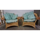 Pair of Wicker Conservatory Armchairs, With Cushions, 83cm high, (2)