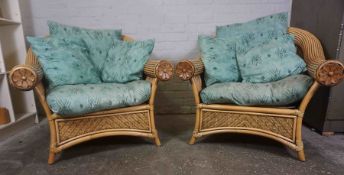 Pair of Wicker Conservatory Armchairs, With Cushions, 83cm high, (2)