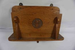 Arts & Crafts Style Oak Magazine Rack, Decorated with a panel of a carved Squirrel eating a Nut,