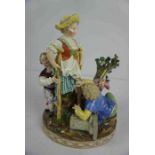 Meissen Porcelain Figure Group, circa 19th century, Modelled as a Girl on Stilts alongside two