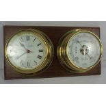 Reproduction Brass Cased Marine Clock / Barometer, Having a Quartz movement to the Clock, Dials 14cm