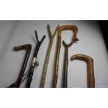 Six Assorted Walking Sticks, 94cm, 122cm, 124cm, 127cm, 130cm long, (6)