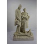 Parian Ware Figure Group, Modelled as a Highland Male and Female Couple with Dog, 44cm high