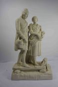 Parian Ware Figure Group, Modelled as a Highland Male and Female Couple with Dog, 44cm high