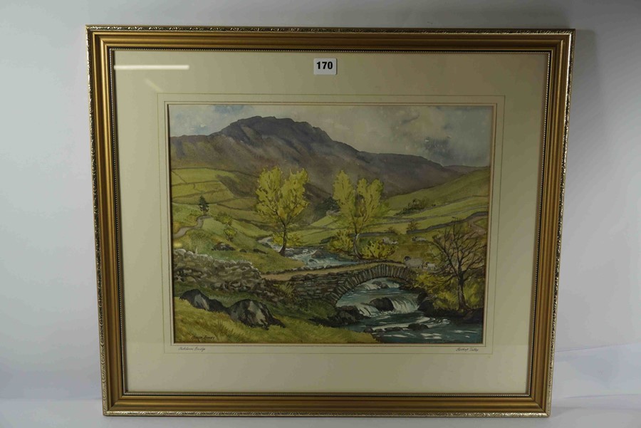 Monica Barry "Packhorse Bridge, Hartsop Valley" Watercolour, Signed to lower left, 35cm x 45cm - Image 4 of 4