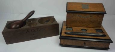 Victorian Walnut Desk Stand, 20cm high, 27cm wide, 19cm deep, Also with an Antique Wooden Till