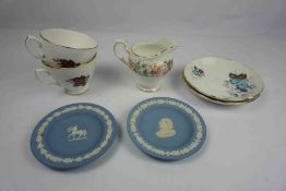 Quantity of China and Glass, To include part Tea Sets, Wedgwood Jasperware Pin Dishes, Crystal