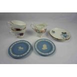Quantity of China and Glass, To include part Tea Sets, Wedgwood Jasperware Pin Dishes, Crystal
