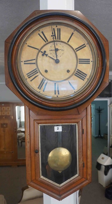 Ansonia Clock Co, Late Victorian Walnut Drop Dial Wall Clock, The Octagonal Clock Having an 8 Day - Image 2 of 6