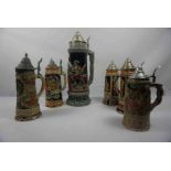 West German Original King Beer Stein, With Cover, Marked 3L and with no 30056 to underside, 47cm