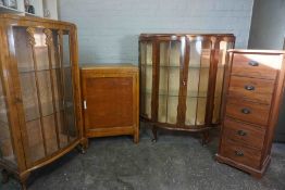 Two Vintage Walnut China Cabinets, Both enclosing Glass shelves, 121cm high, 63cm wide, 29cm deep,