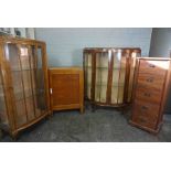 Two Vintage Walnut China Cabinets, Both enclosing Glass shelves, 121cm high, 63cm wide, 29cm deep,