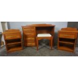 Modern Bedroom Suite, Comprising of a Desk, Chest of Drawers, Pair of Bedside Cabinets and Stool,