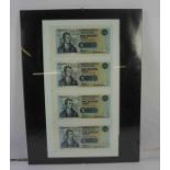 Set of Four Scottish Clydesdale Bank £5 Notes, Dated 21st July 1996, Prefix Number 0998917, 1998917,