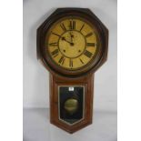 Ansonia Clock Co, Late Victorian Walnut Drop Dial Wall Clock, The Octagonal Clock Having an 8 Day
