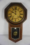 Ansonia Clock Co, Late Victorian Walnut Drop Dial Wall Clock, The Octagonal Clock Having an 8 Day