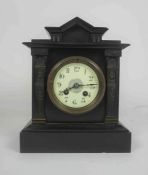 Victorian Black Slate Mantel Clock, Having a Twin Train Movement, 26cm high, With Key