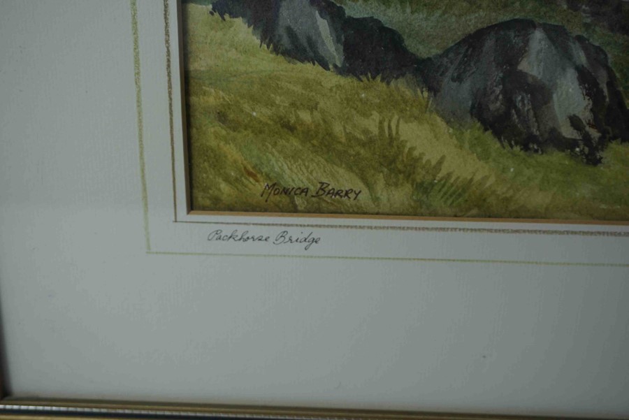 Monica Barry "Packhorse Bridge, Hartsop Valley" Watercolour, Signed to lower left, 35cm x 45cm - Image 2 of 4