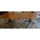 Regency Style Mahogany Twin Pedestal Dining Table, Raised on Brass Animal Paw Sabots with Castors,