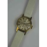 Omega Geneve Ladies Wristwatch, Swiss Made, Having a Silvered Dial with Gold coloured Baton Markers,