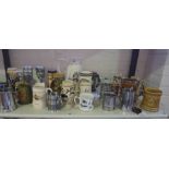 Quantity of Pottery, Glass and Pewter Beer Steins and Tankards, To include German examples,