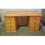 Pine Kneehole Desk, Having Four small Drawers to each Pedestal, 76cm high, 150cm wide, 80cm deep