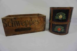 Schweppes Pine Bottle Crate, 18cm high, 40cm wide, 22cm deep, Also with a Painted and Metal Bound