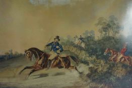 N Lulow (19th century) "Hunting Scene" Watercolour, Signed to lower right, 37cm x 54cm, In a later