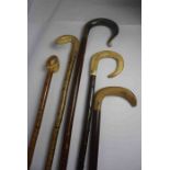 Five Shepherds Style Walking Sticks, Having Horn handles, 92cm, 99cm, 118cm, 133cm, 155cm long, (5)