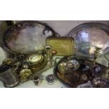 Quantity of Silver Plated Wares, To include four large Serving / Gallery Trays, Also with some Brass