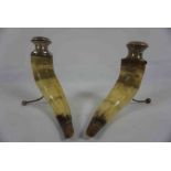 Pair of Silver Mounted and Horn Table Candlesticks, The Horns are Modelled as Tusks, 13.5cm high,