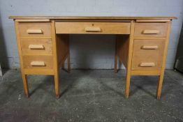 Vintage Oak Kneehole Desk, Having a Single Drawer flanked with three Drawers, 76cm high, 137cm wide,