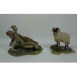 Two Figure Groups by Teviotdale, Comprising of a Ram, Signed and Dated 82, 14cm high, And a