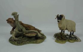 Two Figure Groups by Teviotdale, Comprising of a Ram, Signed and Dated 82, 14cm high, And a