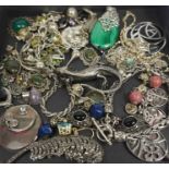 Quantity of Silver and Silver Mounted Jewellery, To include Bead Necklaces and Bracelets, Some