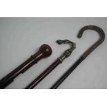 Antique Walking Stick, Having a Rosewood Pommel with a Mother of Pearl roundel, Possibly stained