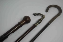 Antique Walking Stick, Having a Rosewood Pommel with a Mother of Pearl roundel, Possibly stained