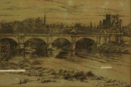 Scottish School "Old Bridge Kelso" Engraving, Initialled B&D, 15.5cm x 24cm