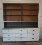 Painted Pine Kitchen Cabinet, circa late 19th / early 20th century, Having open Shelves above