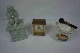 Quantity of Sundry Pottery, To include Tobacco Jars, Also with a Victorian Box and a Mantel Clock