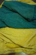 Gold and Green Satin Upholstered Bedspreads, The Gold example is Approximately 374cm x 320cm, The