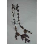 Art Nouveau Style Amethyst and Enamel Chain with Pendant, Set with Approximately 39 Graduated