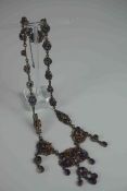 Art Nouveau Style Amethyst and Enamel Chain with Pendant, Set with Approximately 39 Graduated