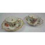 Pair of Meissen Porcelain Coffee Cups, With Two Similar Meissen Dishes, Decorated with Floral Sprays