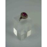 Ruby and Diamond Cluster Ring, Set with a Ruby Cabochon, Measuring approximately 1cm, With Diamond