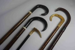 Five Shepherds Style Walking Sticks, To include Antler and Horn handled examples, Also one Stick