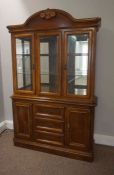 Modern Hardwood Display Cabinet, Having three Glazed Doors enclosing Glass shelves, Above Drawers