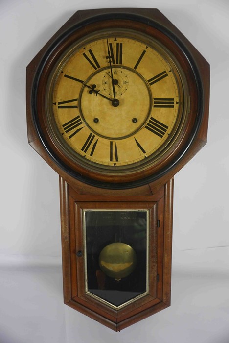 Ansonia Clock Co, Late Victorian Walnut Drop Dial Wall Clock, The Octagonal Clock Having an 8 Day - Image 3 of 6