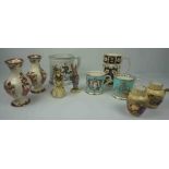 Mixed Lot of Porcelain, To include a Royal Crown Derby Tankard, Adams Style Tankard with inset Frog,