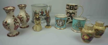 Mixed Lot of Porcelain, To include a Royal Crown Derby Tankard, Adams Style Tankard with inset Frog,